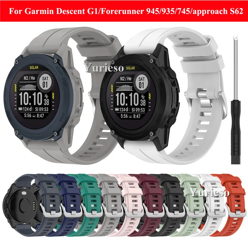 Solid Color WatchBand for Garmin Descent G1/Forerunner 945/935/745/approach S62 Silicone Smart Watch Wrist Strap Sports Waterproof Bracelet Adjustable wholesale