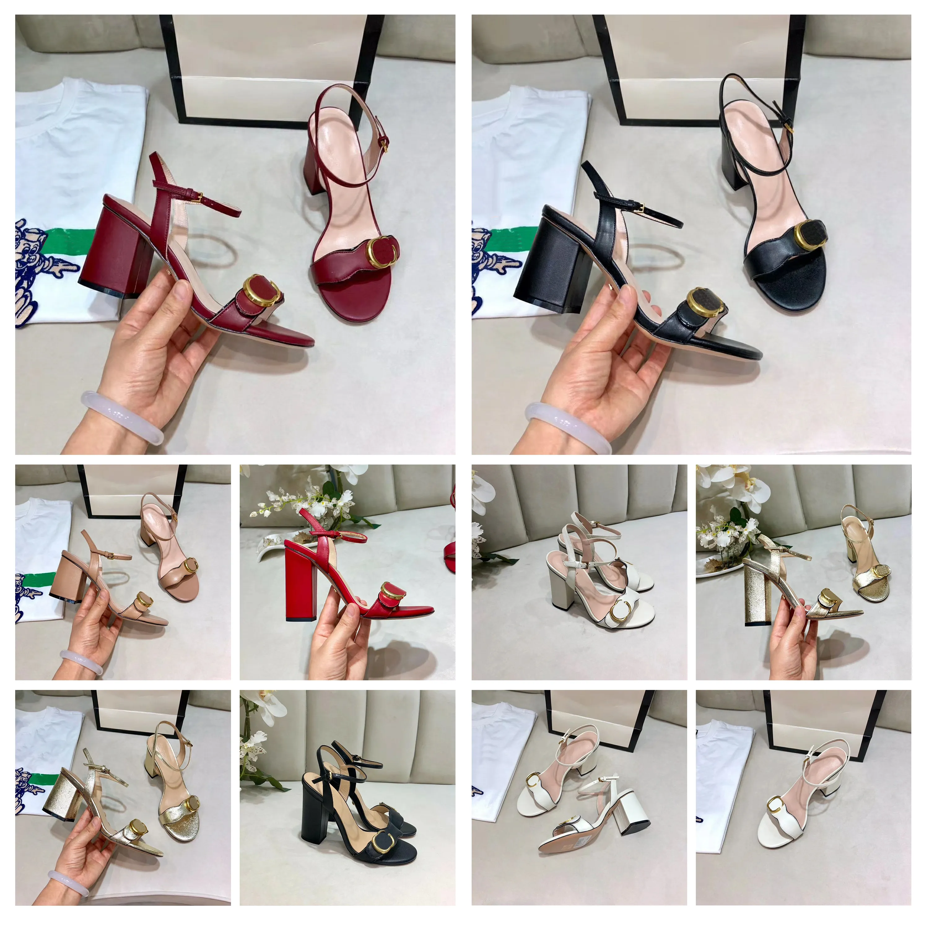 Classic Ladies High Heels Open Toe Chunky Heel Summer Sandals Leather Designer Plus Fashion Sexy Casual Dress Elegant Dress Shoes Size 35-42