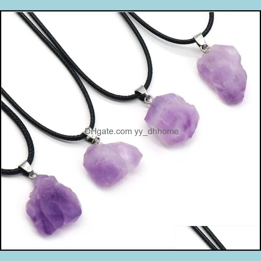 Natural Crystal 10-18mm Amethyst Rough Stone Pendant Necklace For Women Jewelry Gift