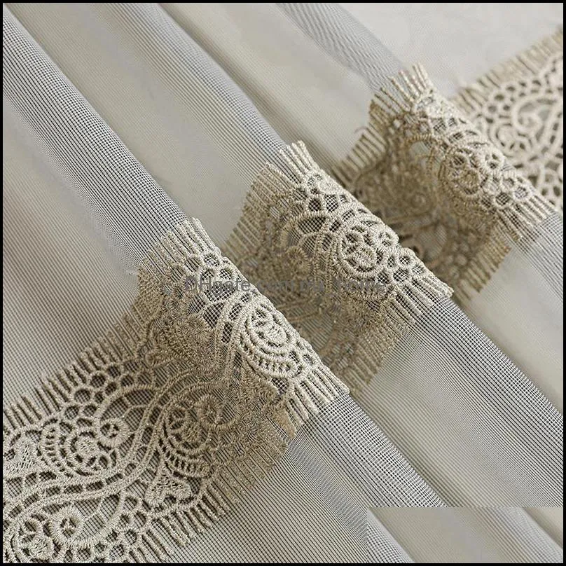 Curtain & Drapes Custom High Quality Modern Simplicity Embroidery Splicing Silk Gray Lace Gold Blackout Valance Tulle Panel M1166