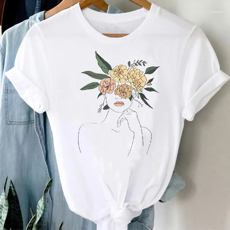 T-Shirt Kadın Trend Stil Çiçek Çiçek Kawaii Moda İlkbahar Yaz Giysileri Grafik Tshirt Üst Lady Baskı Kadın Tee T-shirt Kadınlar