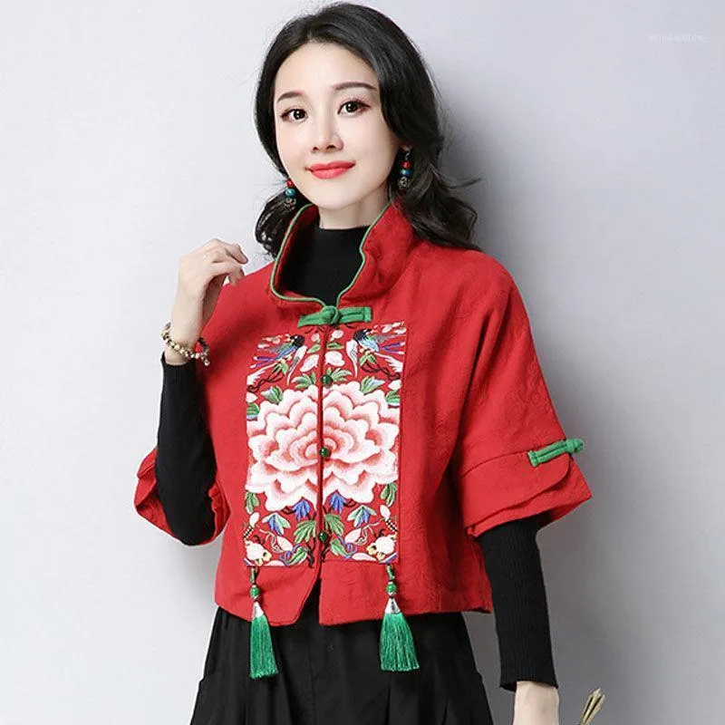 Ubranie etniczne Cheongsam kobiety plus size płaszcze 2022 Jumn bawełniane mieszanka haftowe frędzle splicing tang kostium chiński koszulki qipao w