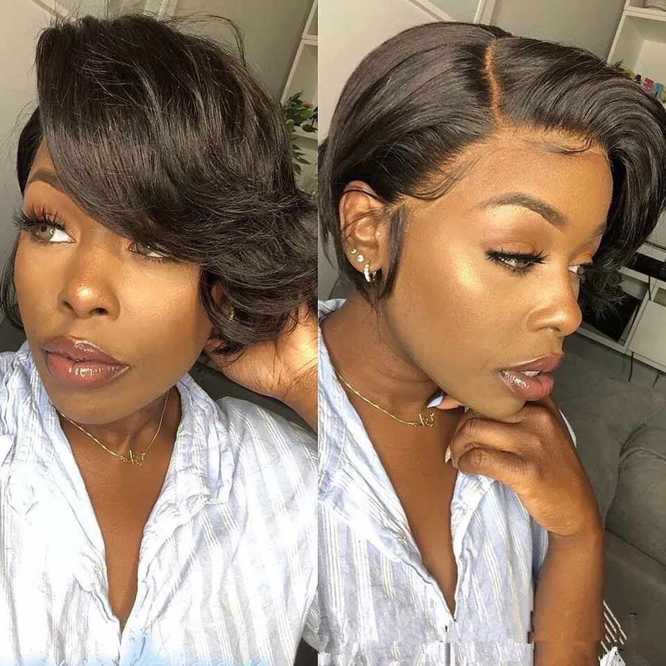 13x4 Curly Bob Short Ombre Color Virgin Hair Wig Toupee Straight Perruque Pixie Cut 100% Human Hair Lace Front Wigs