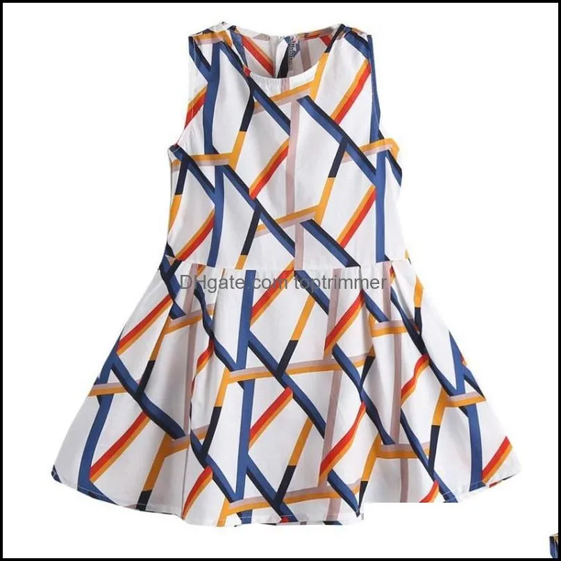 Summer Girls Dress Children`s Clothing Western Style Geometric Fashion Little Girl Trend Baby Clothes Girl`s Dresses
