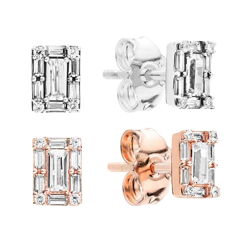 Femmes Hommes Sparkling Square Halo Stud Boucles d'oreilles CZ diamant NOUVEAU designer Bijoux en argent sterling 925 avec boîte d'origine pour ensemble de boucles d'oreilles Pandora