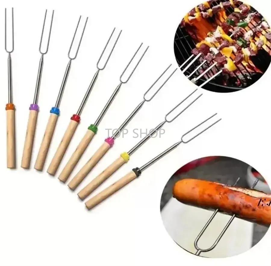 Snel roestvrij staal BBQ Marshmallow Gereedschap Gereedschap Rooststokjes Uitbreiden Roaste Telescoping Kook/Baking/Barbecue