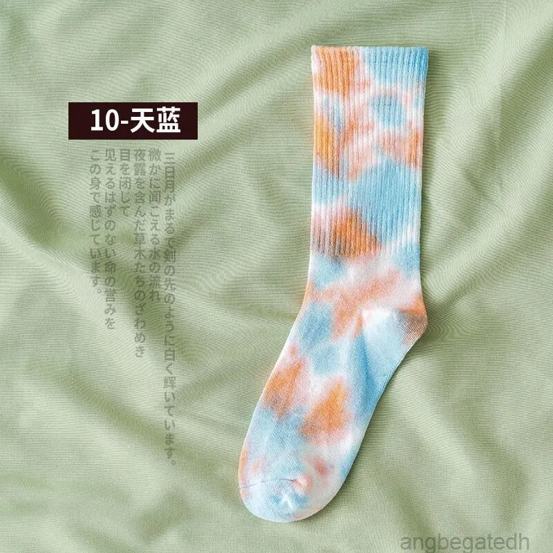 2022 Novo tie-dye moda masculina e feminina meias de tubo médio de tubo comprido Algodão Alta Tube Street Fashion Casal Sock 7b