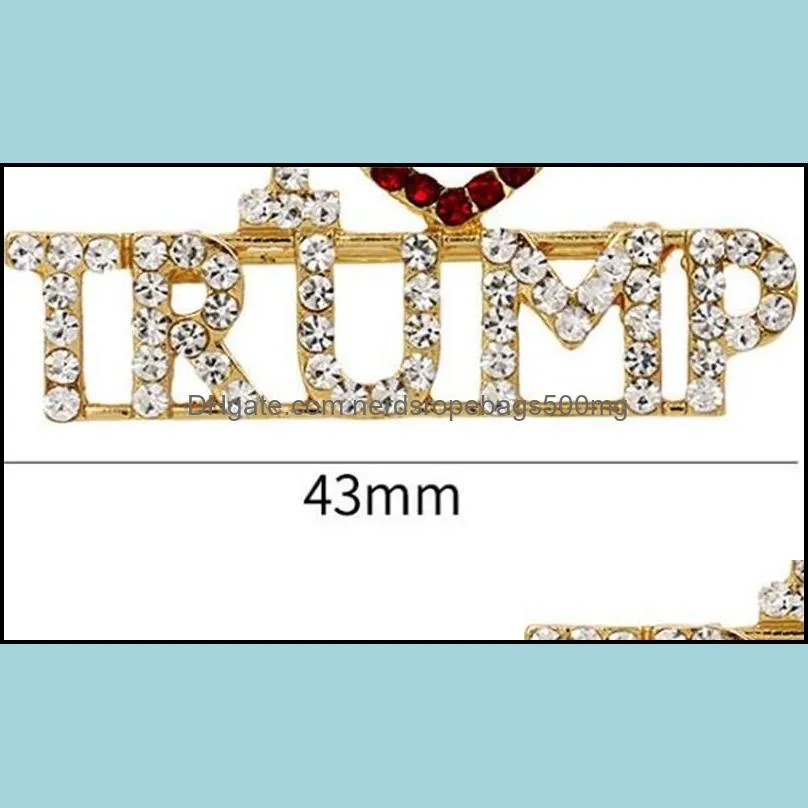 Alloy Arts and Crafts Rhinestone Brooch Corsage Glitter Letter I Love Trump Portable Breast pins Gold Color Lapel Badge Jewelry Fashion Accessories 3 8md