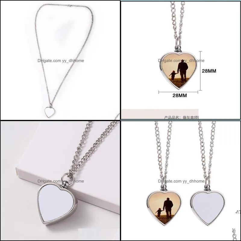 sublimation pendant thermal transfer printing necklace urn memorial necklaces white diy lovers heart ornament with sublimated paf11981