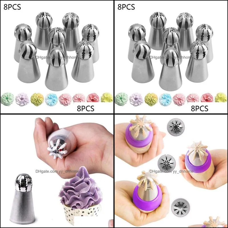 8pcs stainless steel spherical torch decorating mouth baking cupcake nozzles kitchen decoration set pastry piping cake & tools