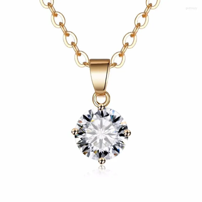 Pendant Necklaces Fashion Gold Color Shiny Cubic Zirconia Necklace For Women Simple Crystal Choker Wedding Jewelry WholesalePendant Godl22