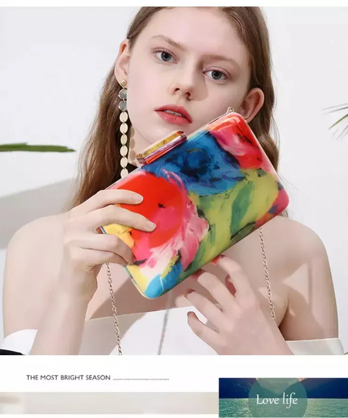 Design de mode pochette acrylique femme soirée impression colorée motif aléatoire femmes épaule embrayages sac à main