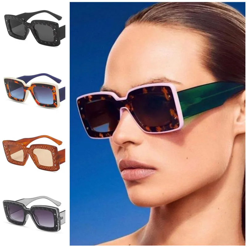 Steampunk Sunglasses Oversize Frame Sun Glasses Unisex Goggles Anti-UV Spectacles Rice Nails Eyeglasses Rectangle Ornamental A++