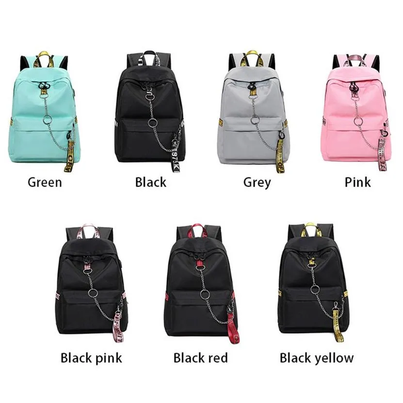 Women Backpack USB Charge Fashion Letters Print School Bag Teenager Girls Ribbons Female Brief Backpacks234F280e