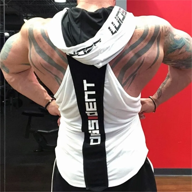 Men Tank Tops Gyms Clothing Fitness Sleeveless hoodies Vests Cotton Singlets Muscle Men Joggers vest Bodybuilding Clothing 220527