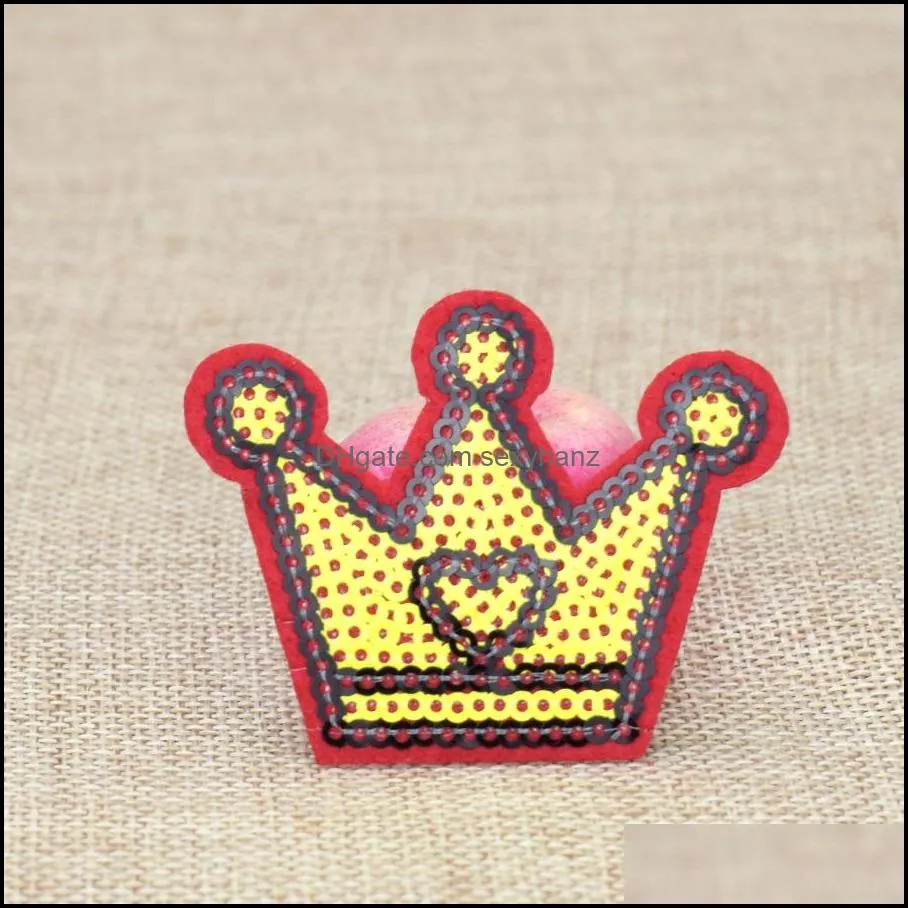 10pcs gold crown sequinedes for clothing iron on transfer applique for jeans dress diy sew on embroidery sequins