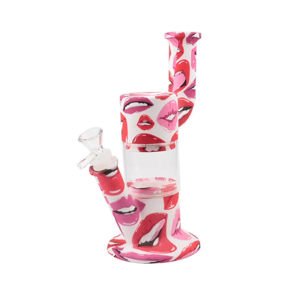 8.7" Hookahs Silicone Bongs Water Transfer Printed Water Pipe With Diffuse Downstem Small Mini Oil Dab Rig Portable Smoking Accessories