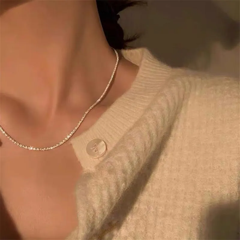 Simple Silver Color Choker Chains Necklace Casual Women Collier Femme Fashion Jewelry
