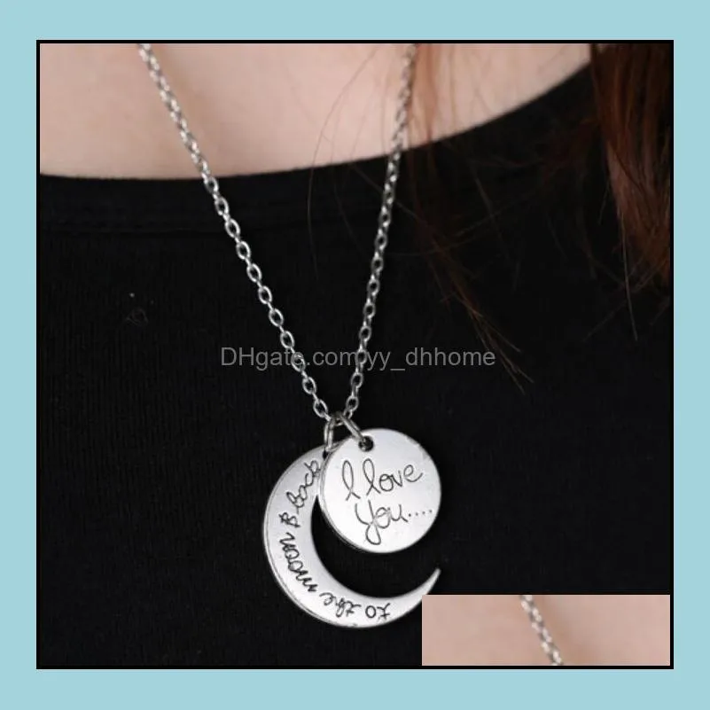 Moon Necklace I Love You To The Moon And Back For Mom Sister Family Pendant Necklaces Link Chain