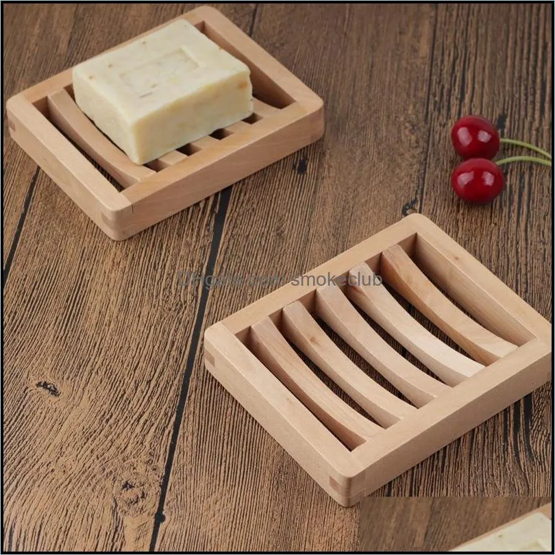 Fashion Natural wooden soap dish tray holder storage soap rack plate boxes containers for shower plate bathroom B3