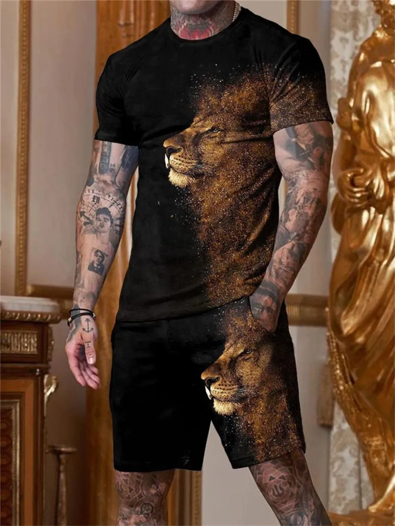 Męskie dresy mody mody męskie set set Lion krótkie rękawy