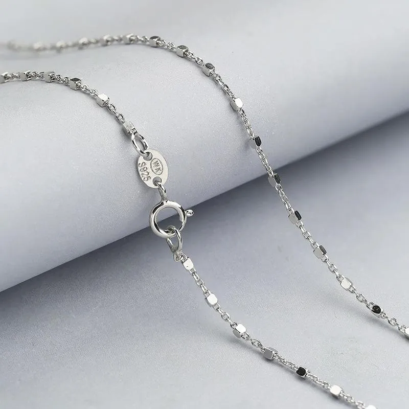 Chains Solid Silver Necklace For Women Korean Chain 1.3g Bead 925 18K White Gold Plated