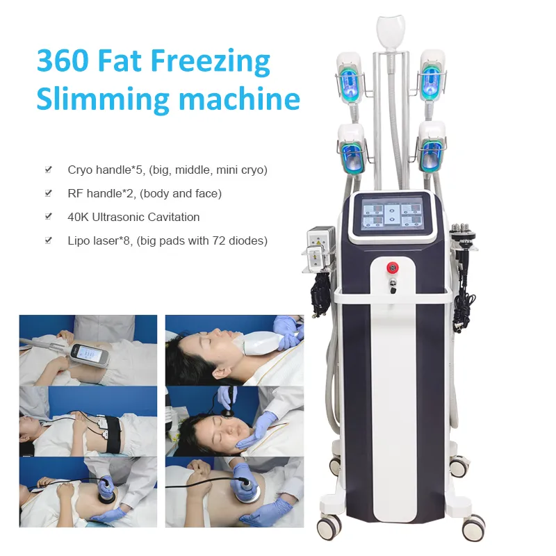 Nieuwe Cryo Slimming Fat Freeze Machine Cryotherapie 5 Handgrepen Bevriezing Sculpting Lipo Laser 40K Cavitatie Body Slanke schoonheid apparatuur