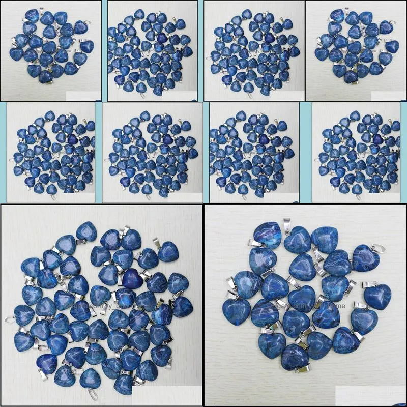 charms blue agat natural stone love heart pendant 16mm earring necklace wholesale 50pcs for diy jewelry making