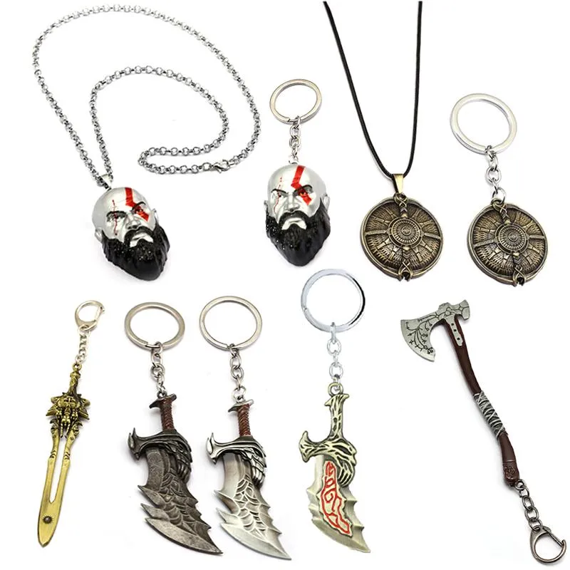 Keychains Game God Of War Keychain Kratos Guardian Shield Axe Key Ring Link Chain Pendant Men Car Bag Llavero Chaveiro Porte Clef