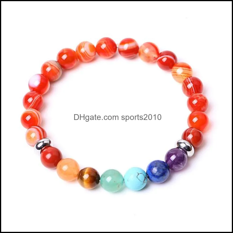 7 chakra 8mm red agate stone beaded strand bracelet round beads bracelets healing energy yoga bracelet for men women jewelr sports2010