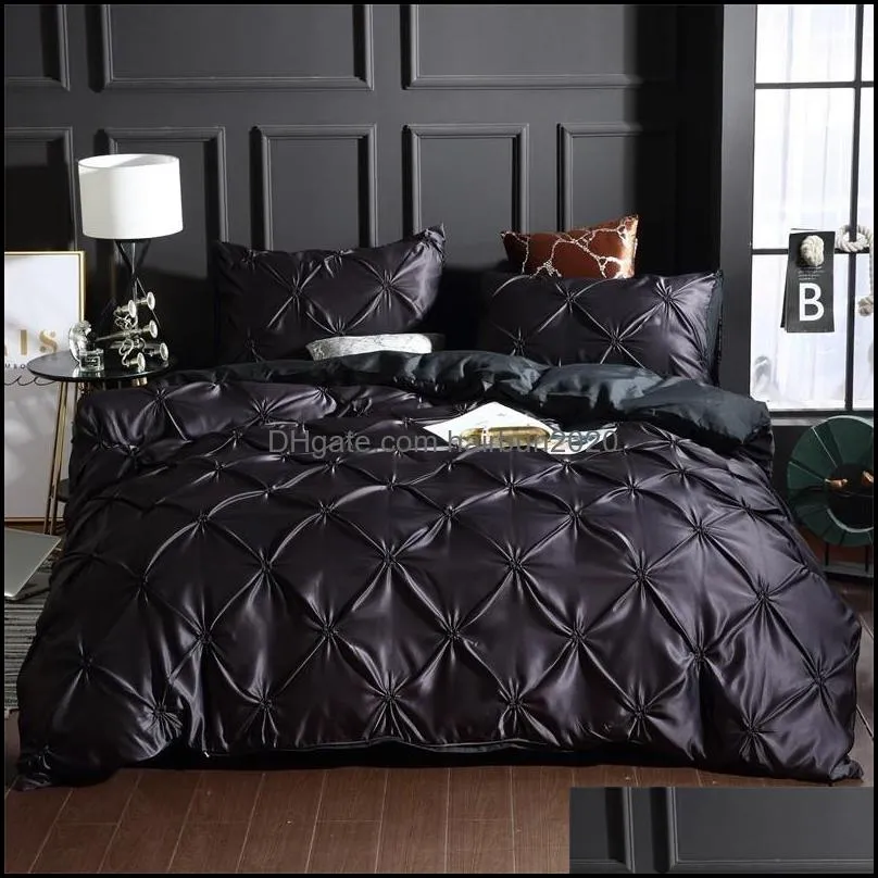 Fashion Pleat Design Comforter Bedding Sets Court Style Bed Duvet Cover Set Pillowcase Solid Color Bedclothes Bed Set