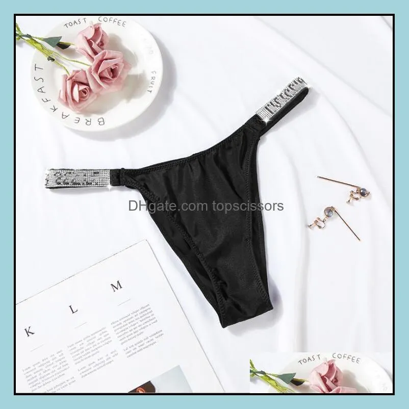 Sexy Rhinestone letters Briefs &Panties Strap Thongs Women`s Buttocks Comfortable Breathable Women Underwear with english name