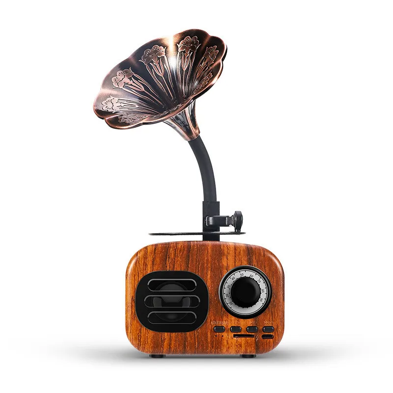 Retrohögtalare av hög kvalitet Bluetooth Portable Mini Wood Wireless Subwoofer Högtalare Gramophone Outdoor Speaker Support TF FM Radio