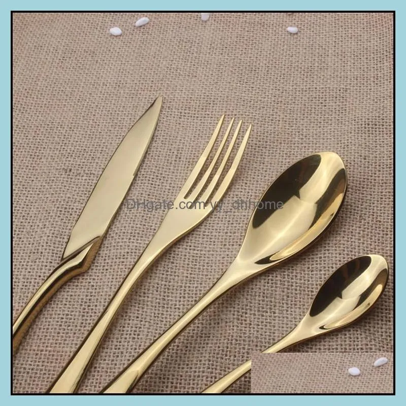 4pcs wedding gold tableware set gold knife fork spoon set stainless steel glossy gold flatware set