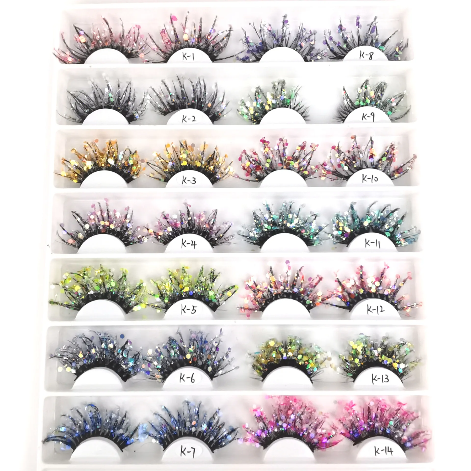 Glitter Shimmery Fluffy Eyelashes 25mm False Eyelash New 3D Color Changing Colorful Glowing Fluorescent Stage Makeup