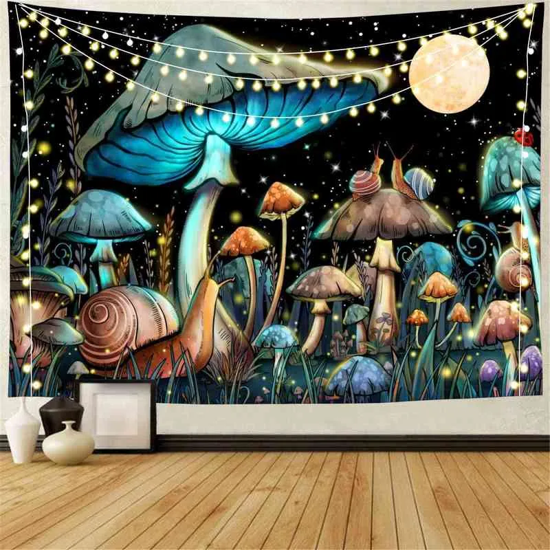 Tapestry Psychedelic Mushroom Tapestry Hippie Moon and Stars Snail Eesthetic Ro