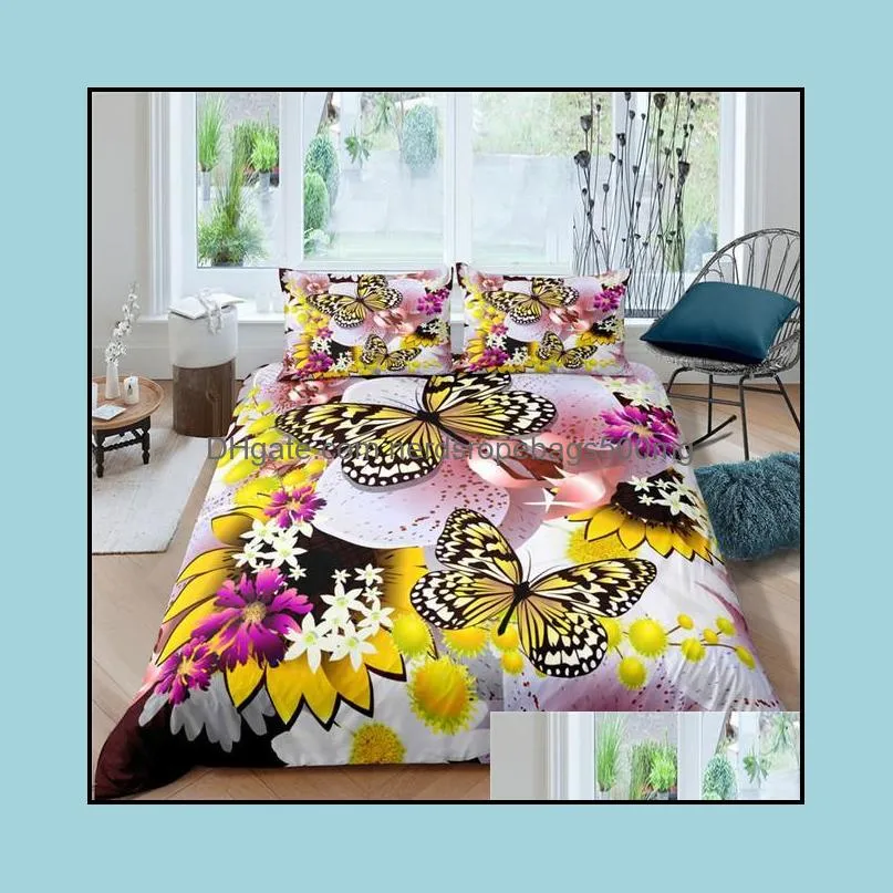 Bedding Sets Home Living Luxury 3D Butterfly Flower Set Comfortable Duvet Cover Kids Adults Queen King EU/US/AU/UK Size Drop Ship