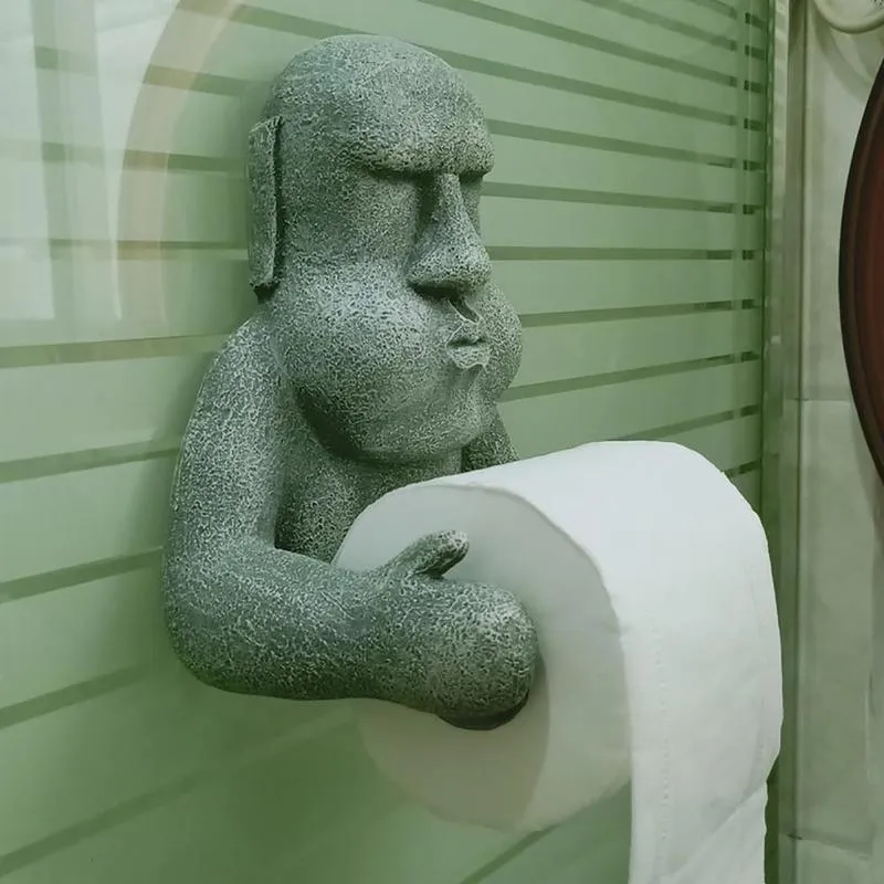 Suporte de tecido Ilha de Páscoa Moai Design Montado na parede Rolo de papel higiênico Rack de armazenamento durável para banheiro 220624