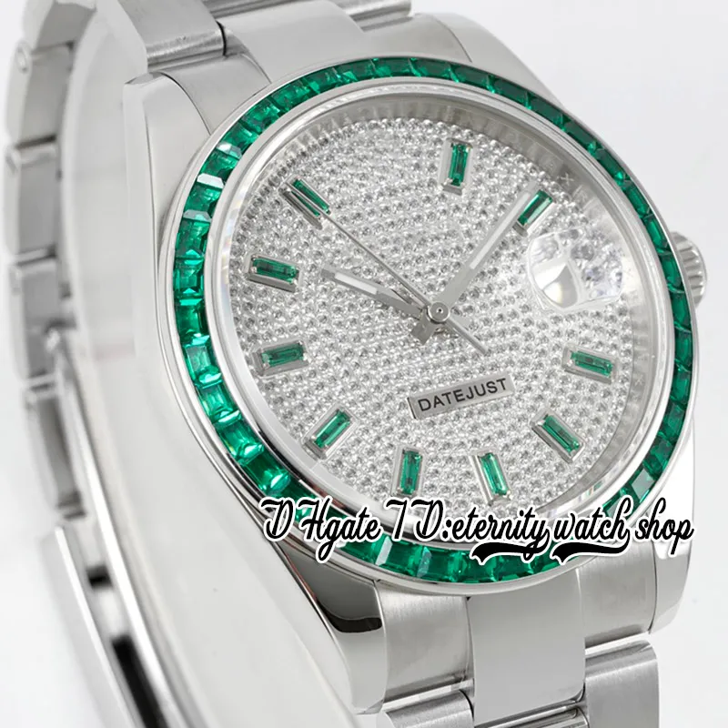 2022 TWF EW126334 JH126333 A2824 Automatisk herrklocka BF126300 Green Gem Baguette Diamonds Bezel Iced Out Diamond Dial 904L Steel 333T