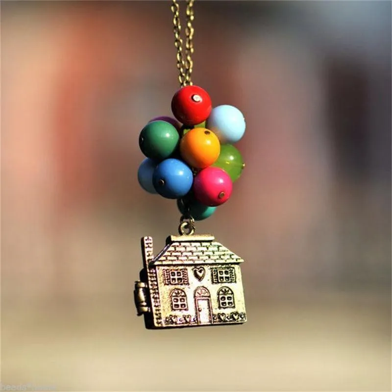 Pendentif Colliers Vintage Film Ballon Maison Up Collier Femmes Perles Colorées Longue Boîte Peut Être Ouvert Perles CollierPendentif