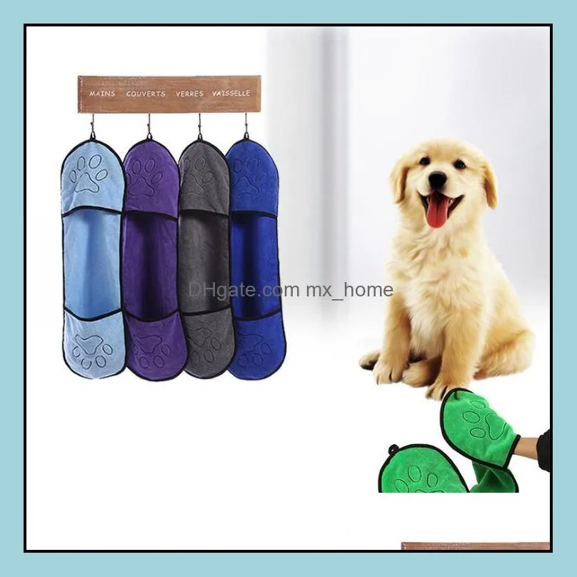 Tra-absorberende huisdier hond badhanddoek microfiber super absorberende drogende deken met zak voor kleine medium grote honden drop levering 2021 groomi