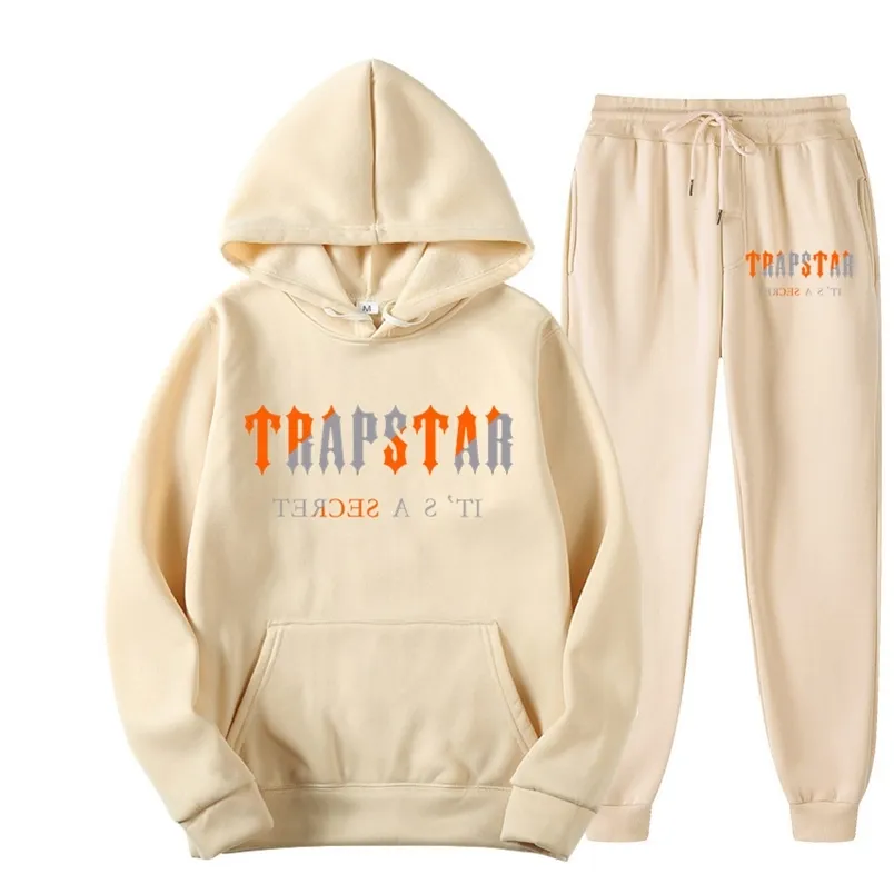 Осень/зимняя бренда Trapstar Твердовой костюм мужская толстовка для толстовки моды Fleeme Sweet Chants 2 штуковы