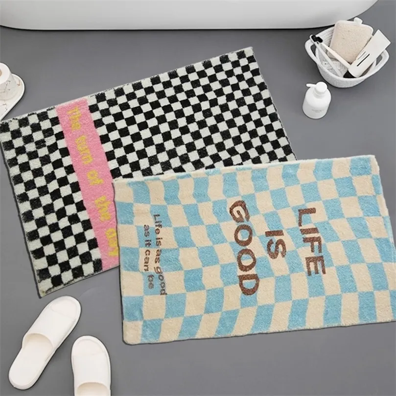 Abosrbent Bath Mat Checkerboard Bathroom Rug Non-slip Floor Mats Home Decor Entrance Doormat Bedroom Carpet Alfombra De 220511