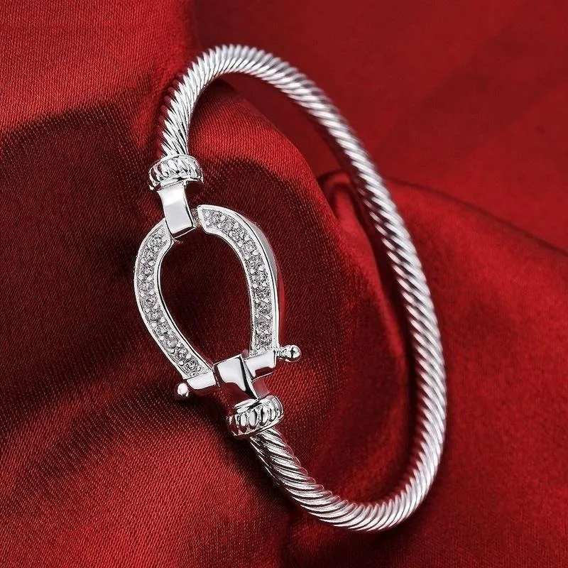 Bangle Silver Plated Filled Horse Shoe Water Drop Bracelet Fashion Jewelry Rhinestones Women Love Valentines Day Giftbangle