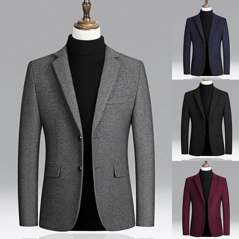 Autunno Inverno Uomo Blazer Abiti da lavoro casual Due bottoni Risvolto Manica lunga Cappotto di lana Cappotto Moda uomo Slim Blazer 220409