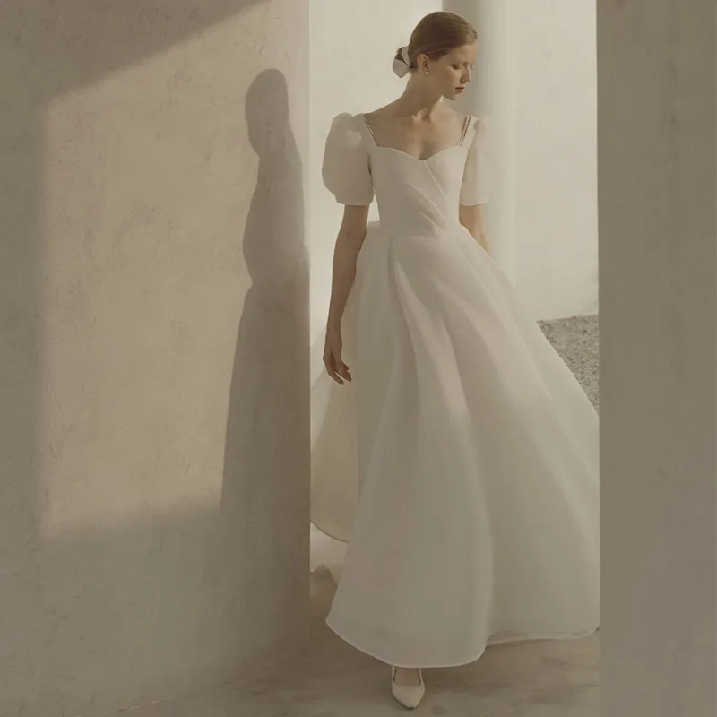 2022 Elegant Ivory Lace Silk Ballgown Wedding Dress With Beaded