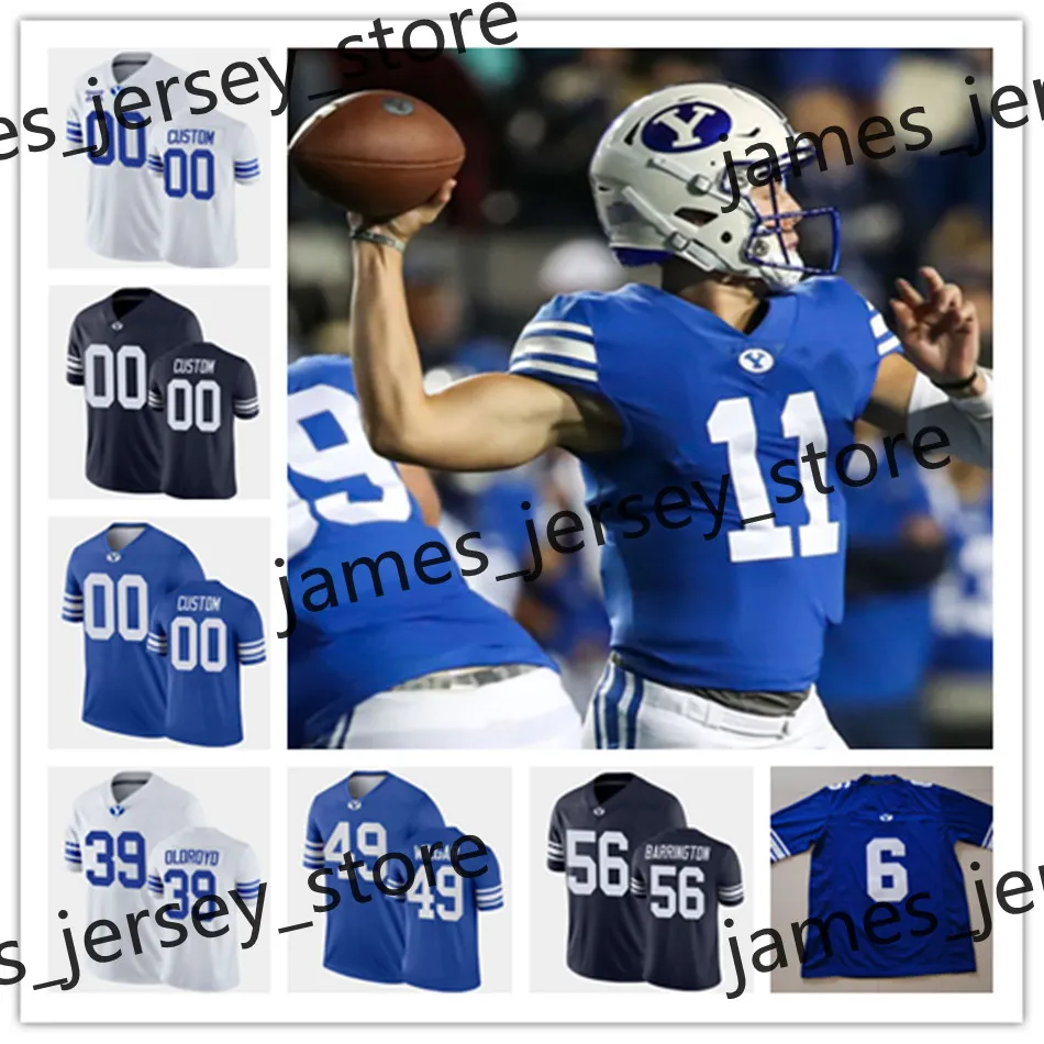 2022 NCAA BYU Custom Brigham Young Cougars Dikişli Futbol Jersey 33 Ben Bywater 51 Alden Tofa 18 Kaleb Hayes 74 Kieffer Longson 55 Lorenzo Fauatea