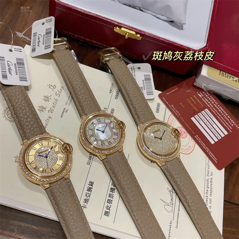 Montre de luxe men Watches 36mm Swiss quartz movement steel case Leather strap diamond watch Wristwatches