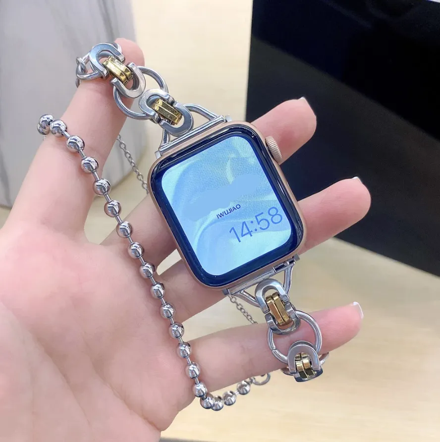 حزام رابط الصلب Stailness Stailness لـ Apple Watch SE7 6 5 4 3 2 1 41mm 45mm سلسلة سلسلة مزدوجة لـ IWatch 38mm 42mm 40mm 44mm