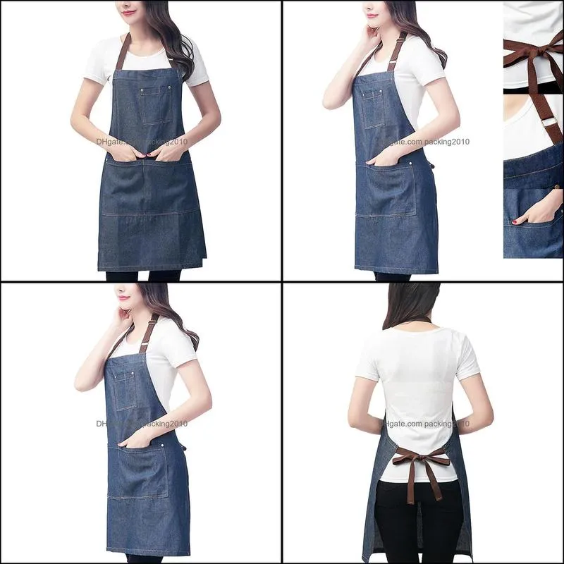 Kitchen Apron Unisex Denim Aprons Adjustable Men Women Apron With Pocket Chefs Cooking Baking Avental Home Cleaner Tool